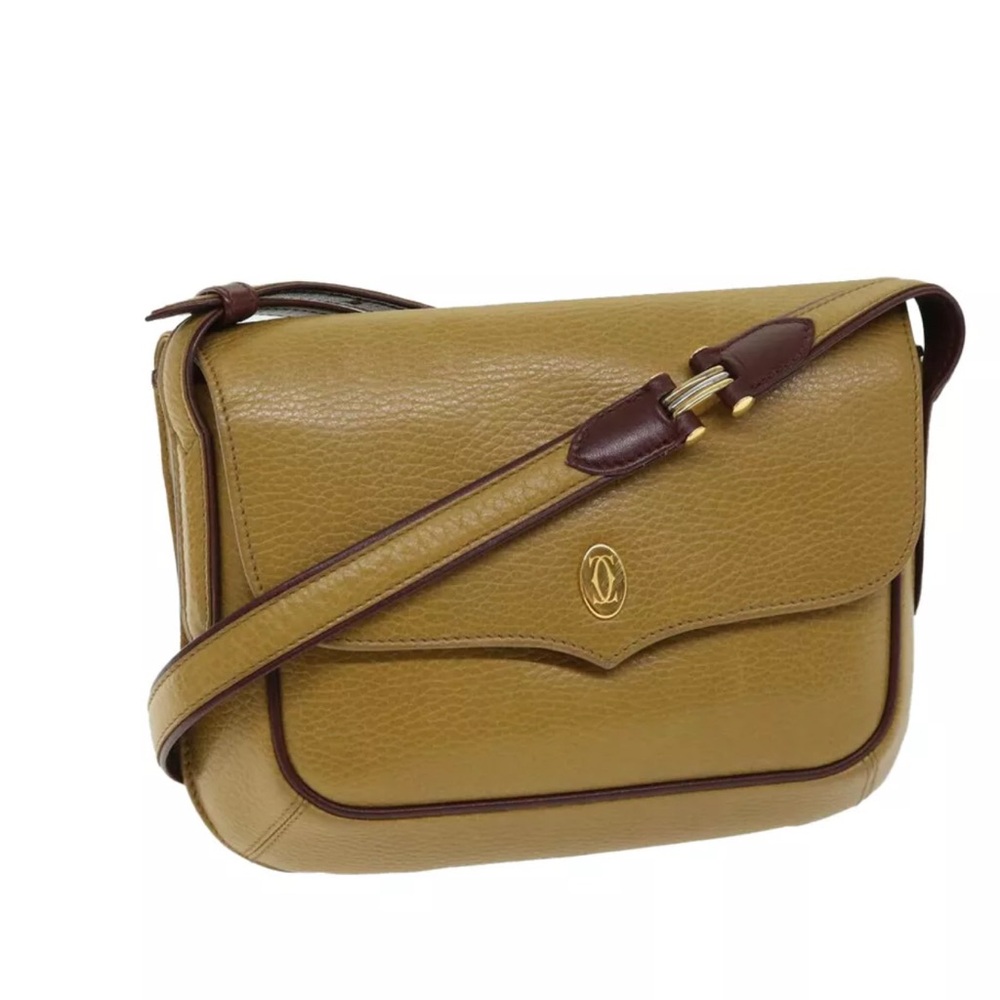 Authentic CARTIER Shoulder Bag Leather Yellow